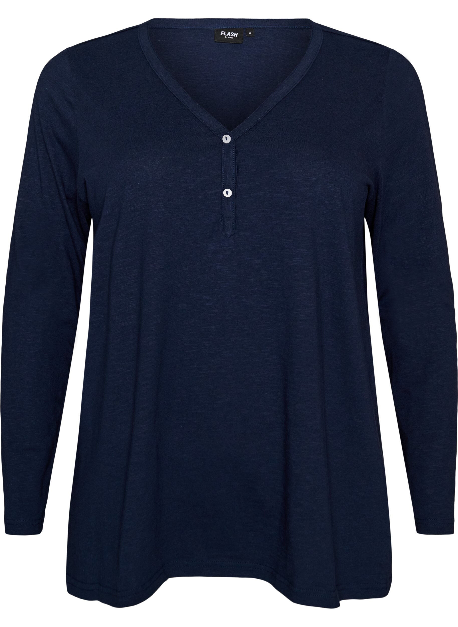 ZizzifashionLong-sleeved t-shirt with V-neck and buttons, Blue, Packshot image number 0