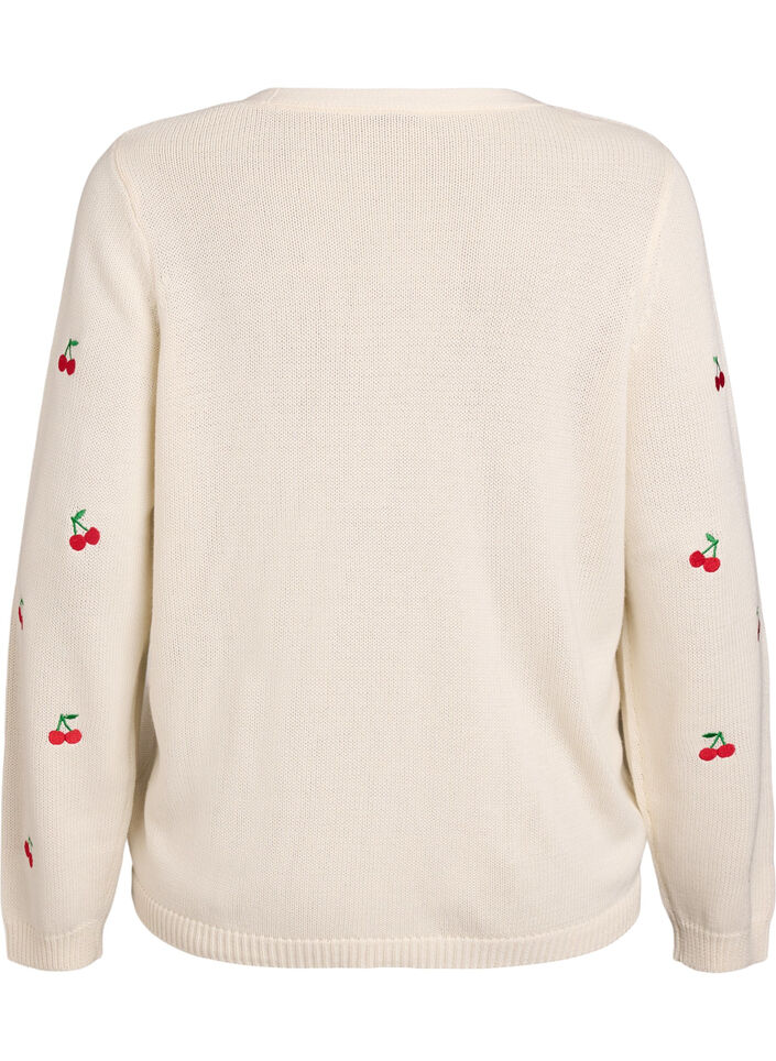Knitted cardigan with cherry embroidery, Vanilla, Packshot image number 1