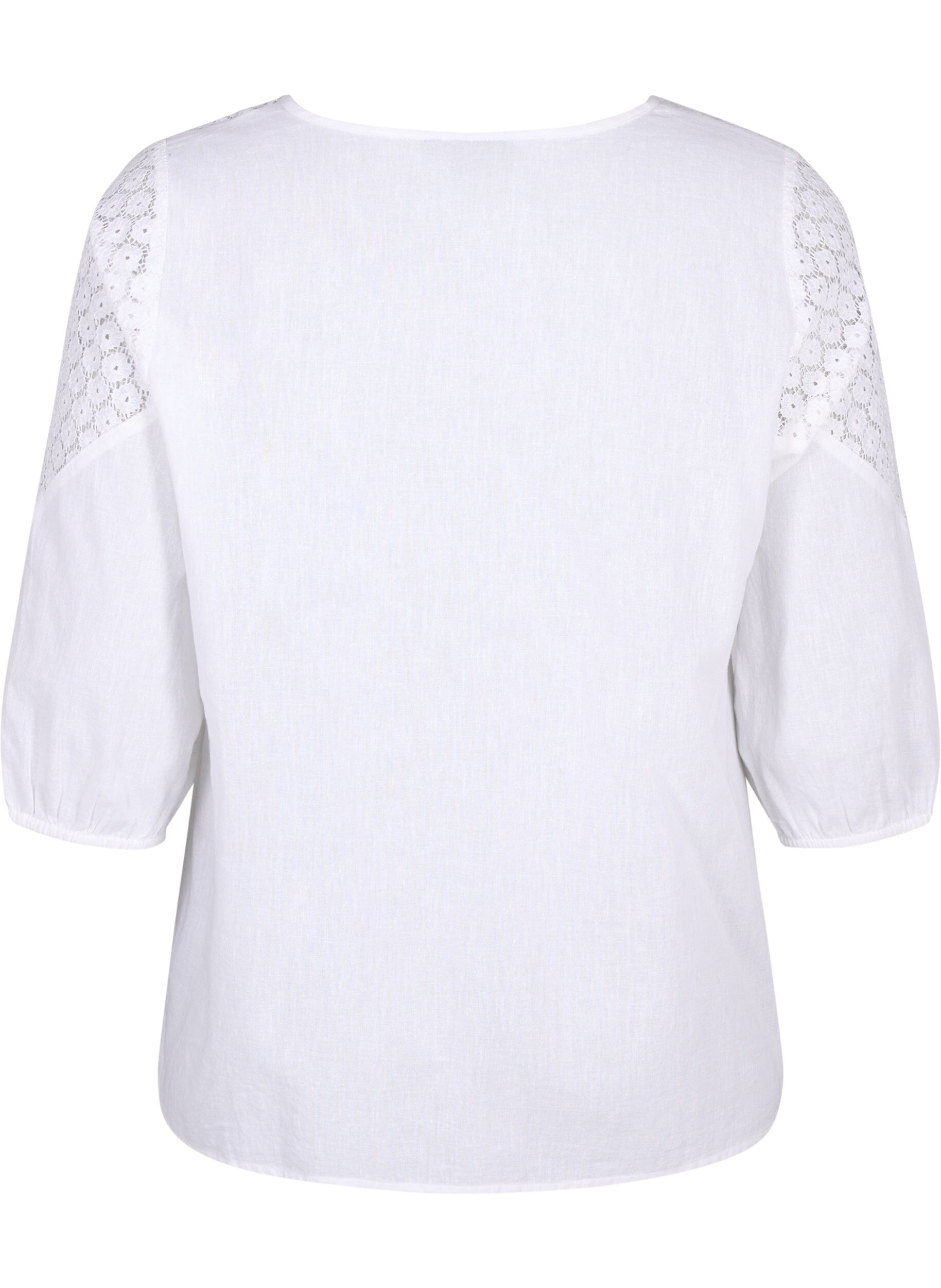 Zizzifashion Blouse in a cotton mix with linen and crochet detail, Bright White, Packshot image number 1