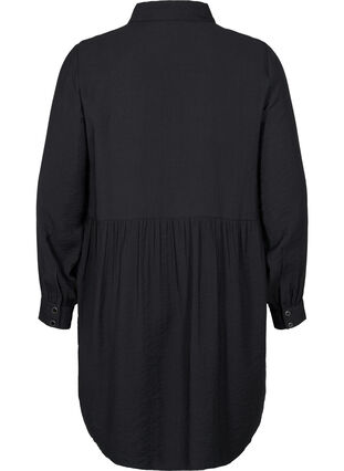 Solid-coloured, A-line shirt dress, Black, Packshot image number 1
