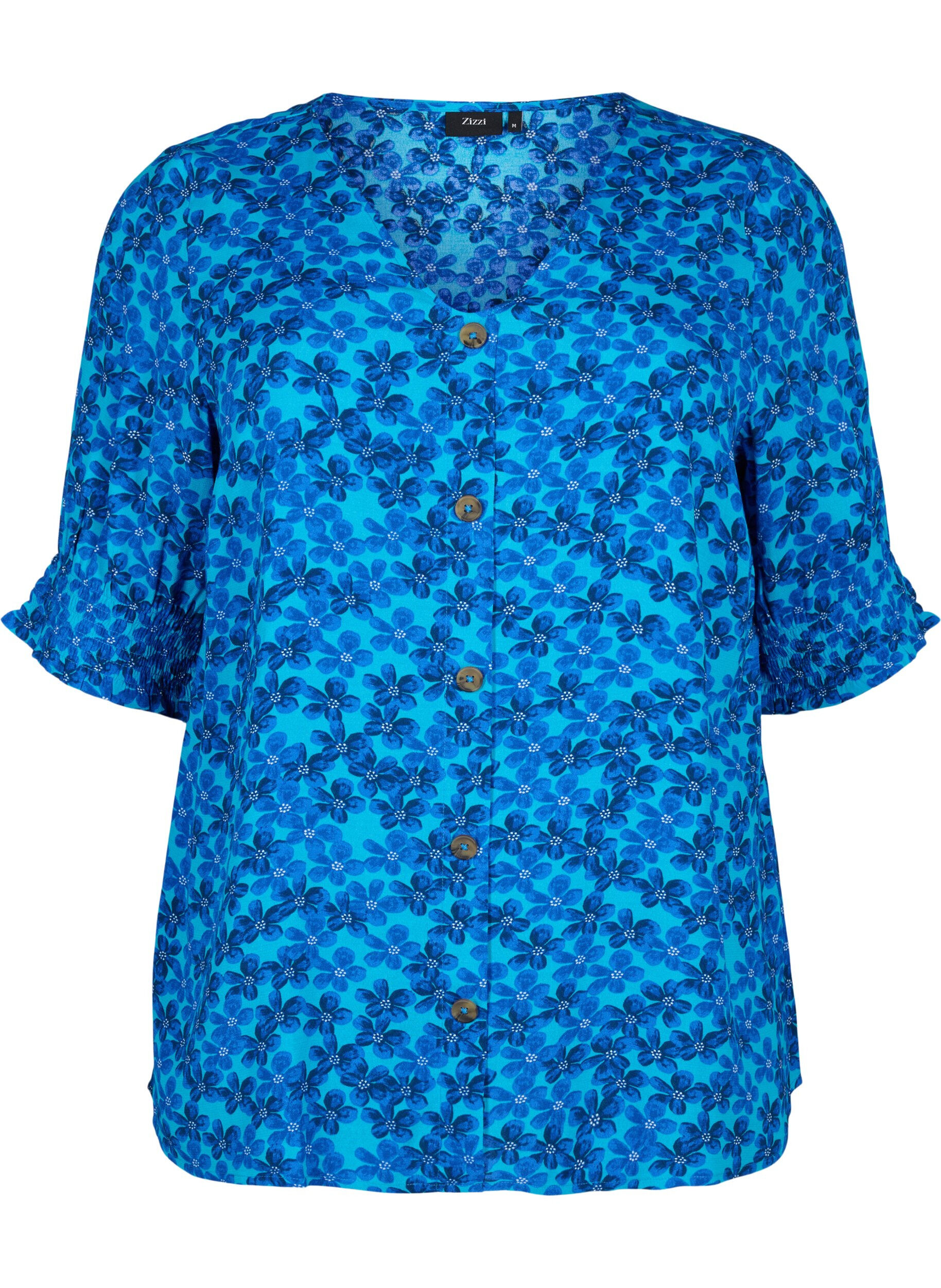 Zizzifashion Viscose blouse with buttons, Blue Small Flower, Packshot image number 0