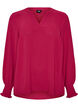 Blouse with smock cuffs and V-neck, Red, Packshot image number 0