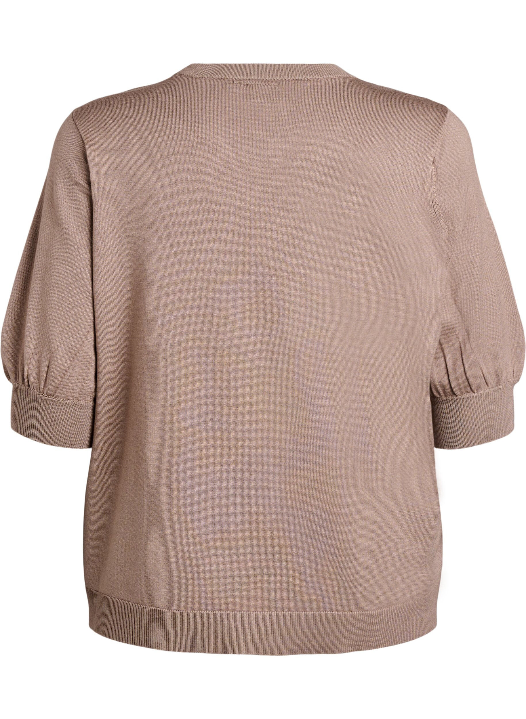 Zizzifashion Knitted blouse with short sleeves and small bows, Beige, Packshot image number 1