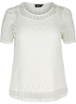 Lace blouse with short sleeves, Vanilla Ice, Packshot image number 0