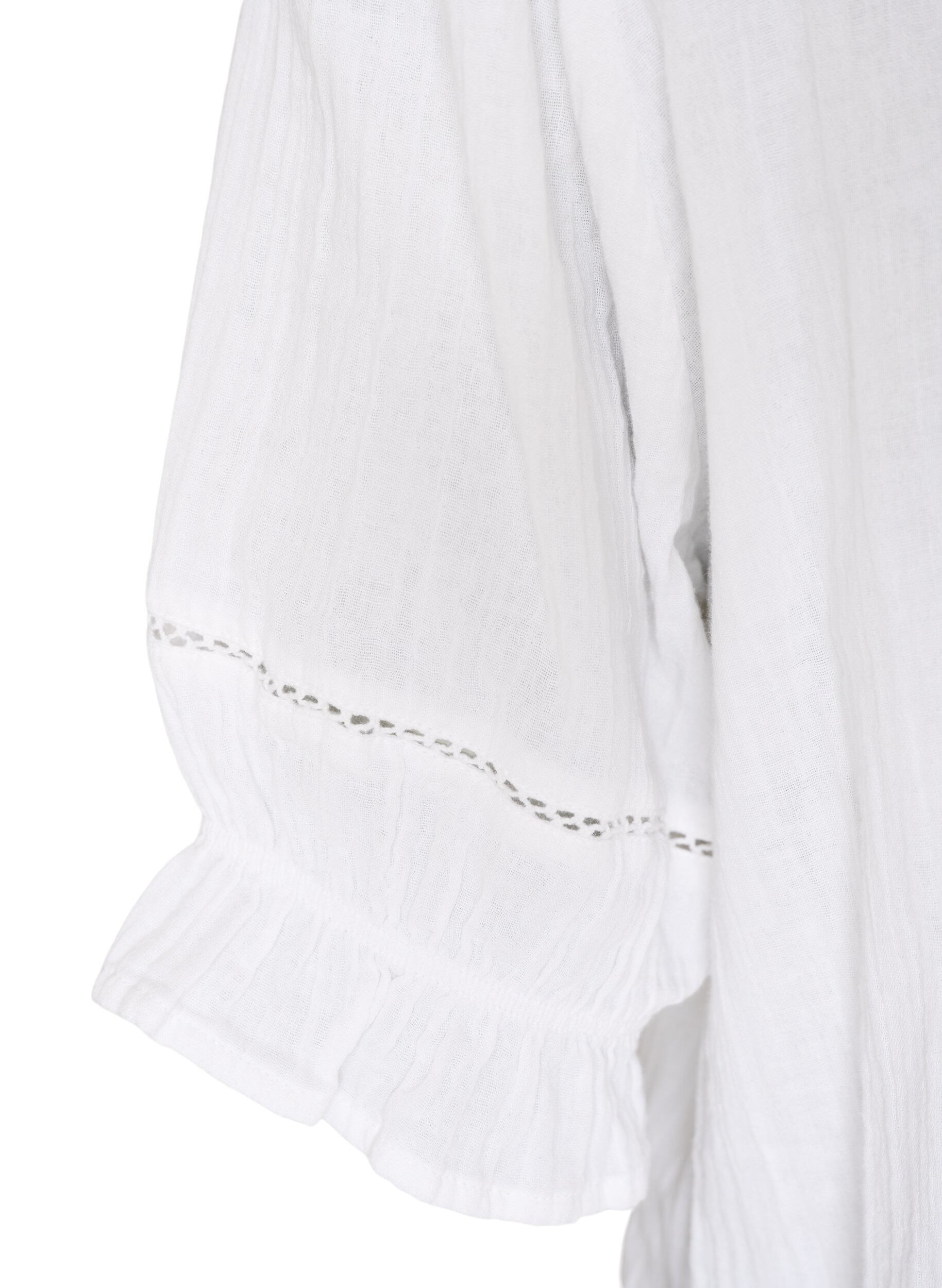 Zizzifashion Short-sleeved cotton muslin blouse with crochet trim, White, Packshot image number 3