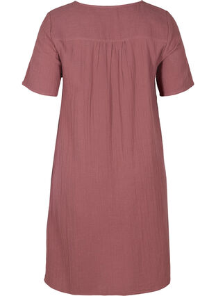 Short-sleeved cotton dress with embroidery, Rose Brown, Packshot image number 1