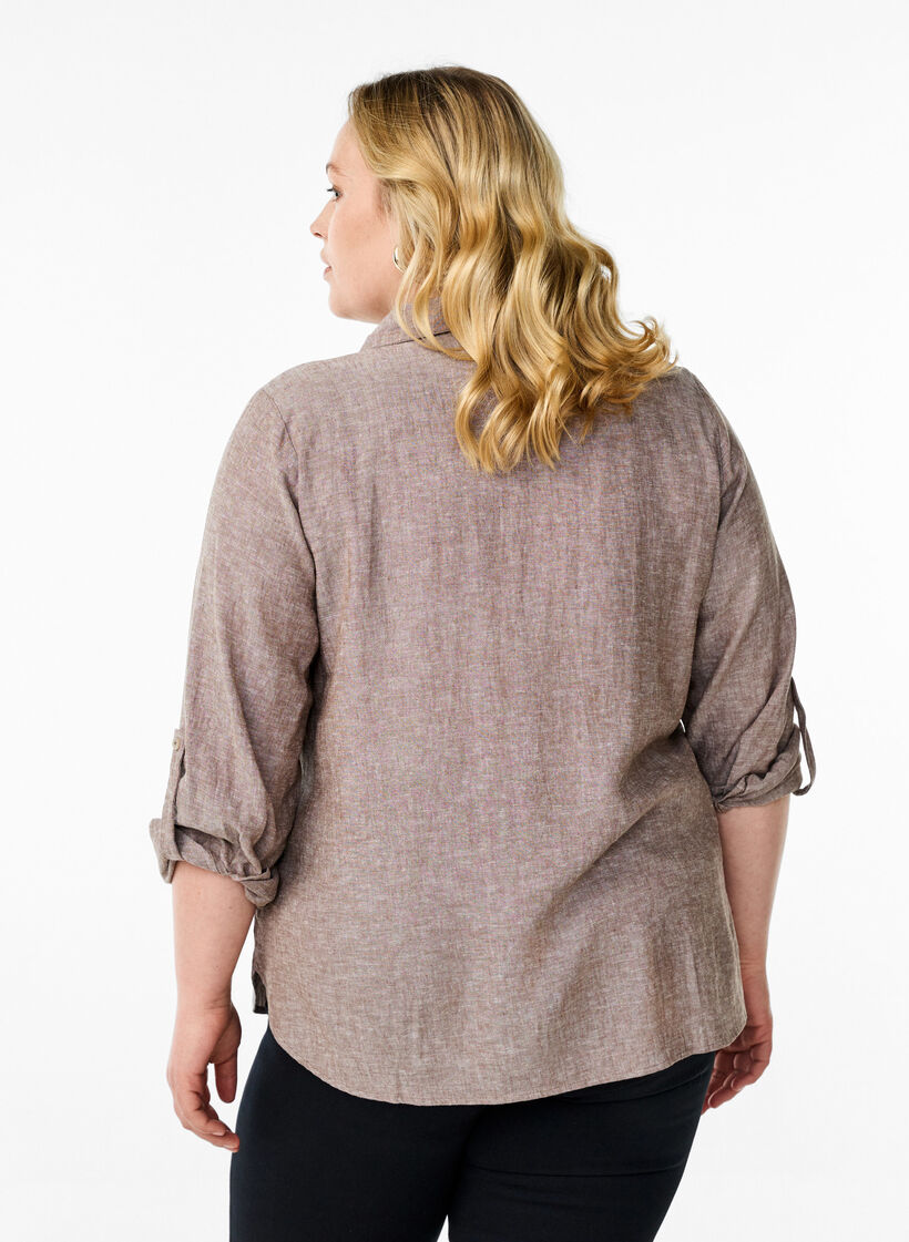 Shirt in linen and viscose with 3/4 sleeves, Brown, Model image number 2