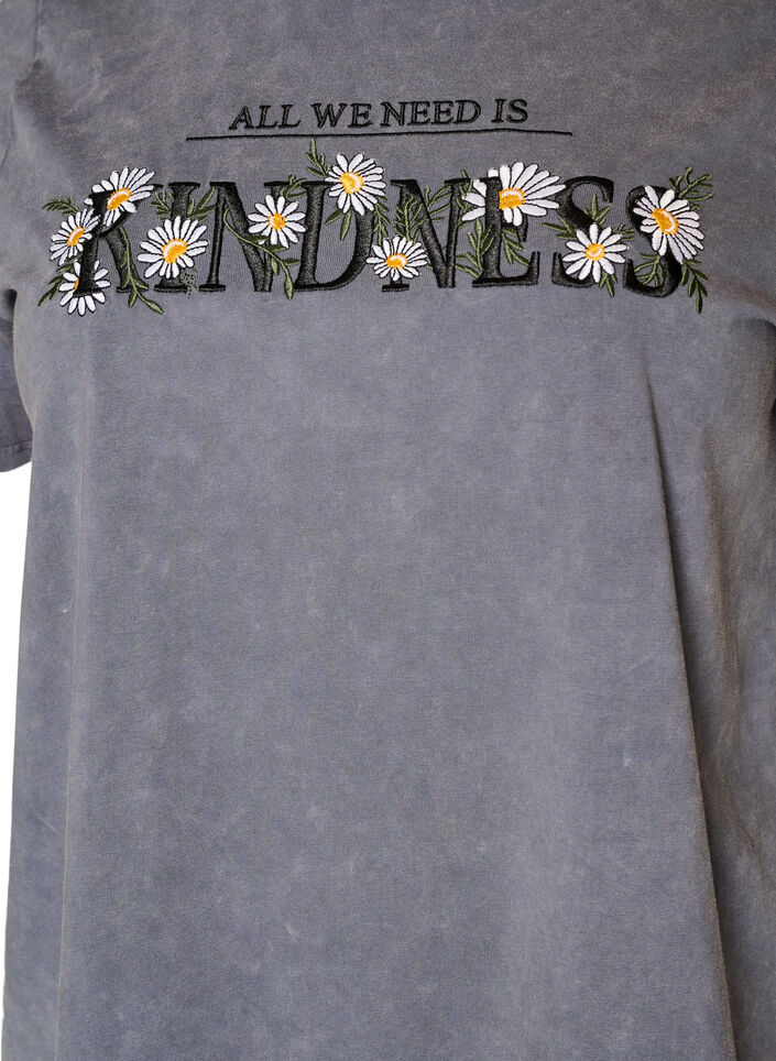 Cotton T-shirt with a washed look and embroidered motif, Grey, Packshot image number 2