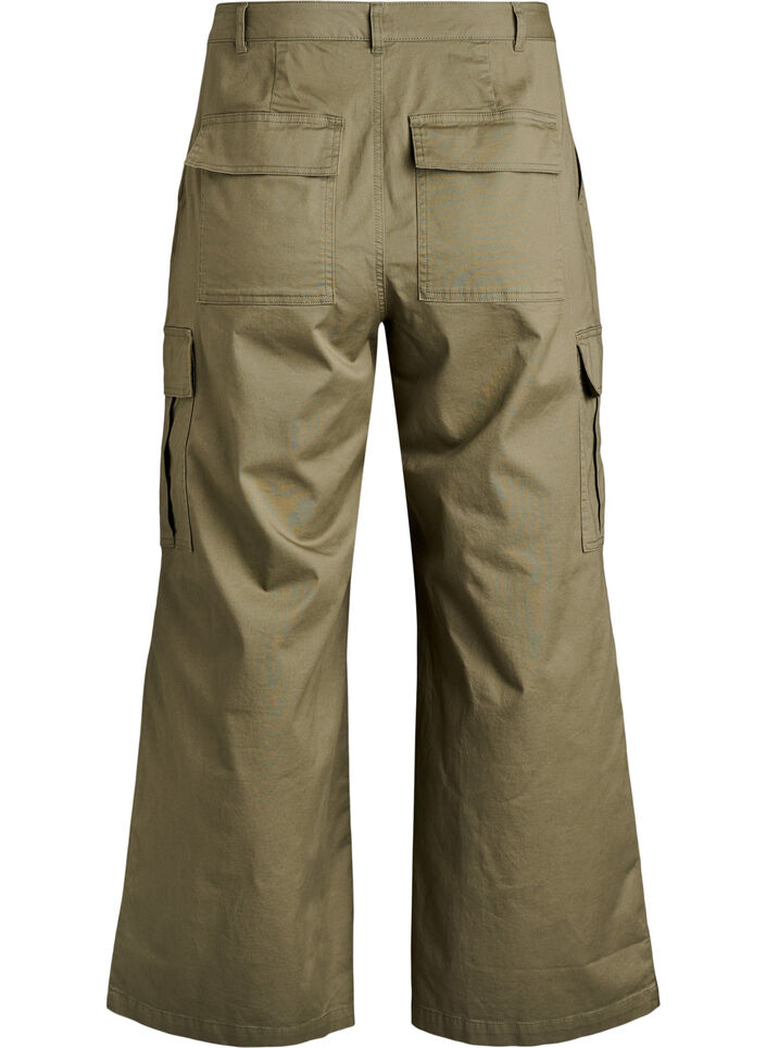 Wide-leg cargo trousers with a high waist, Green, Packshot