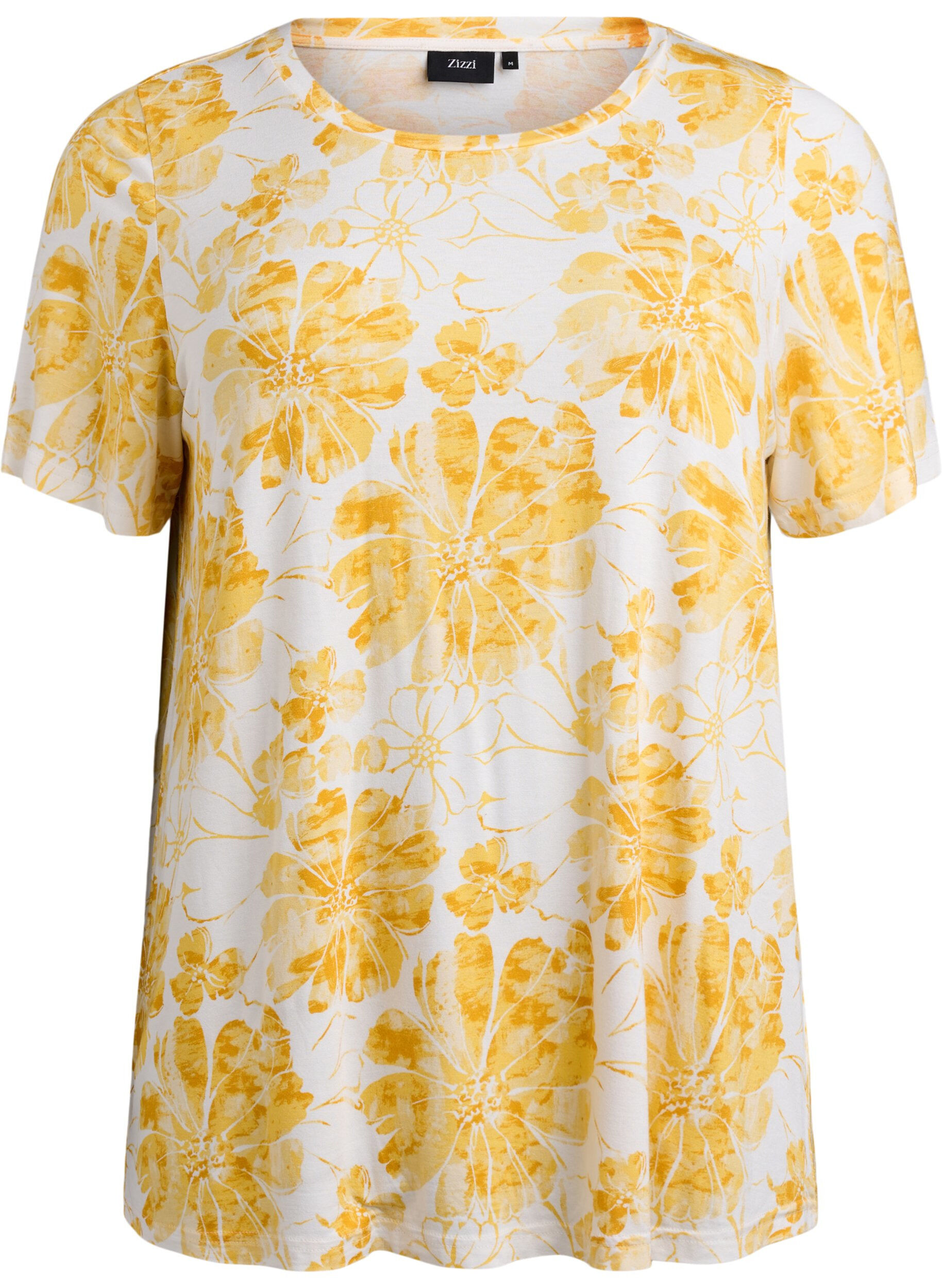 Zizzifashion T-shirt with floral print, Yellow, Packshot image number 0