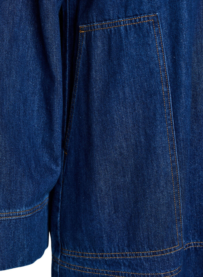 Short denim dress with collar and button fastening, Blue, Packshot image number 3