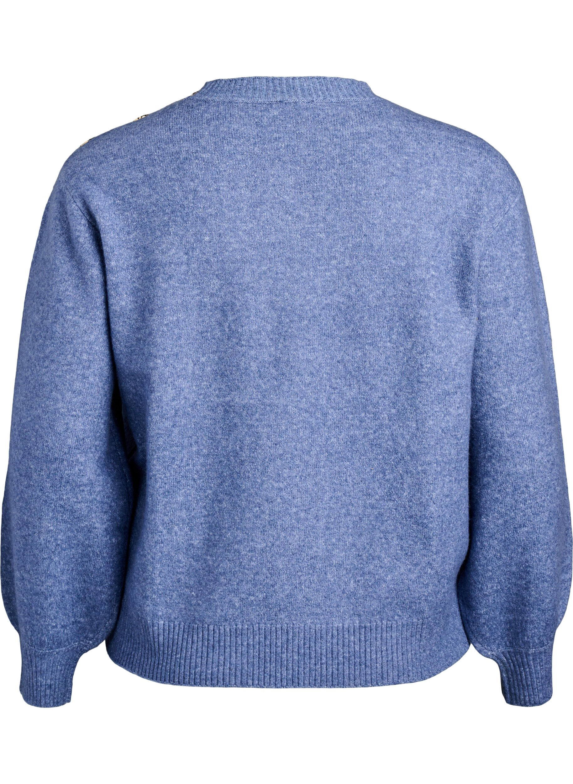 ZizzifashionKnit blouse with button detail, Blue, Packshot image number 1