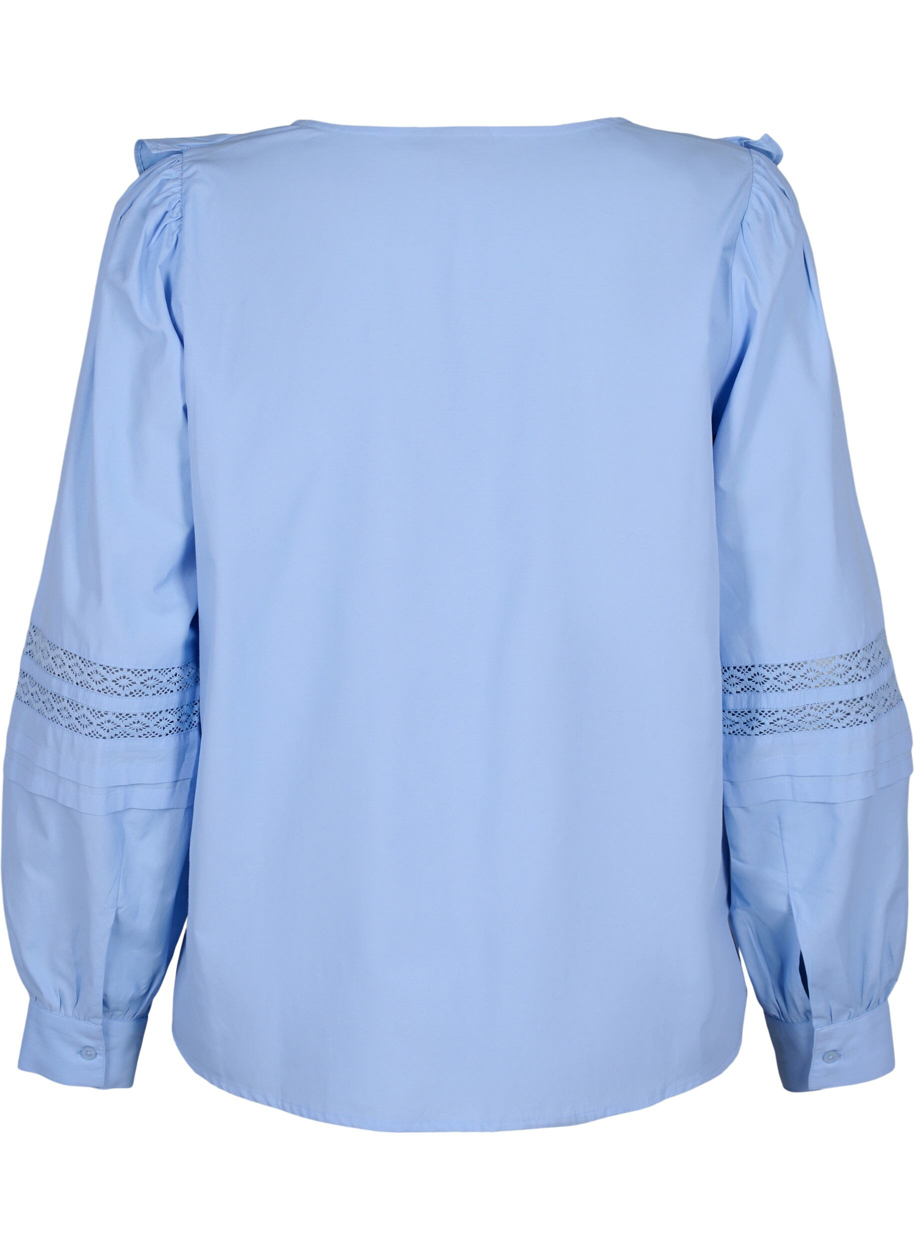 Zizzifashion Blouse with ruffles and lace trim, Light Blue, Packshot image number 1