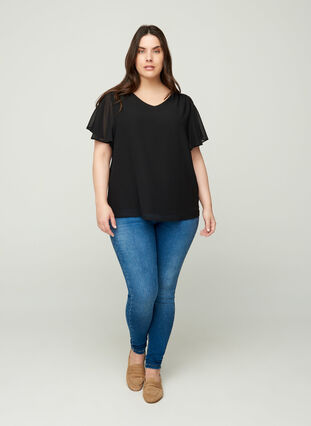 Short-sleeved blouse, Black, Model image number 2