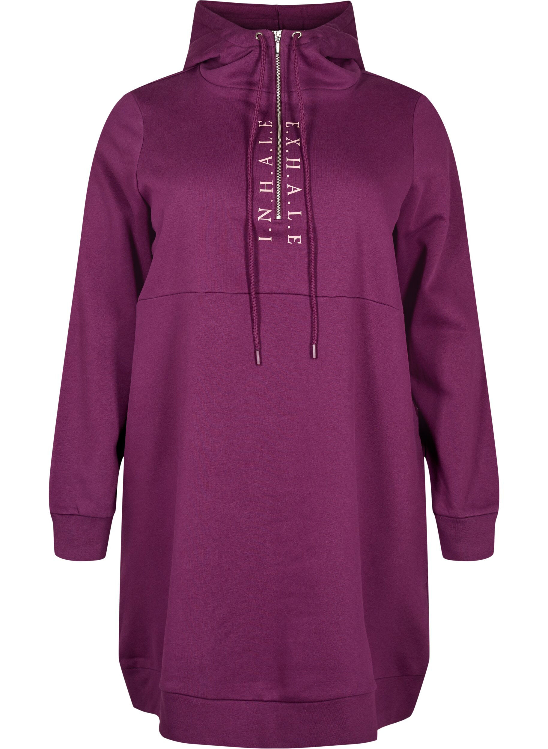 Zizzifashion Sporty sweatshirt dress with hood, Pickled Beet/SilverP, Packshot image number 0