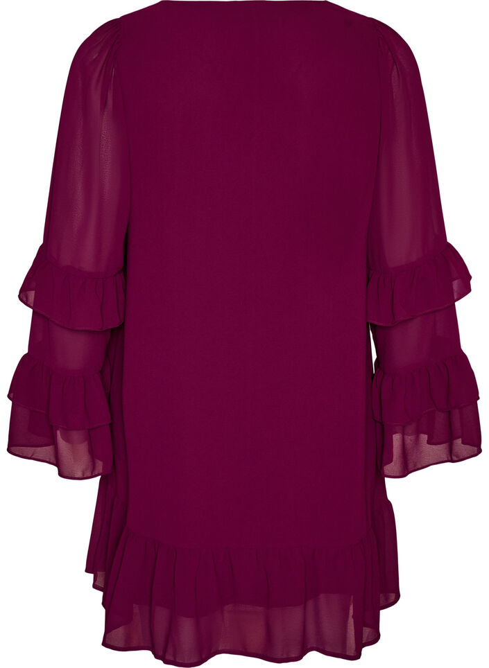 Short dress with sheer ruffle sleeves, Purple, Packshot image number 1