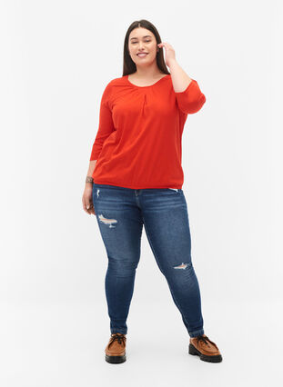 Cotton top with 3/4 sleeves, Fiery Red, Model image number 2