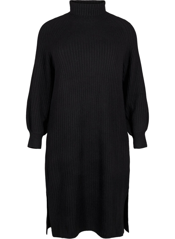 Long knit dress with turtleneck, Black, Packshot image number 0