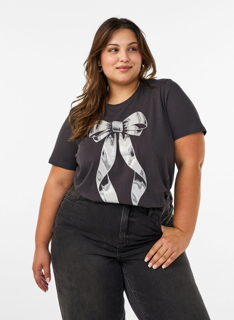 Cotton T-shirt with front print, Dark Grey, Model image number 0