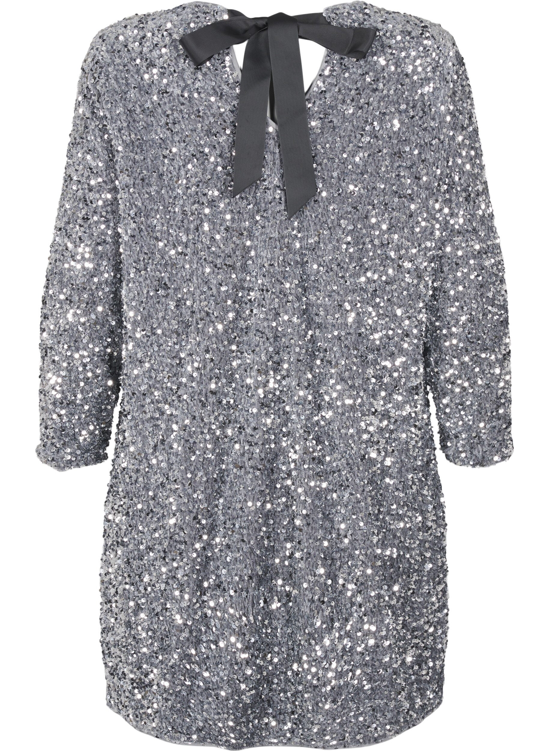 Zizzifashion Sequin dress with bow detail, Silver, Packshot image number 1