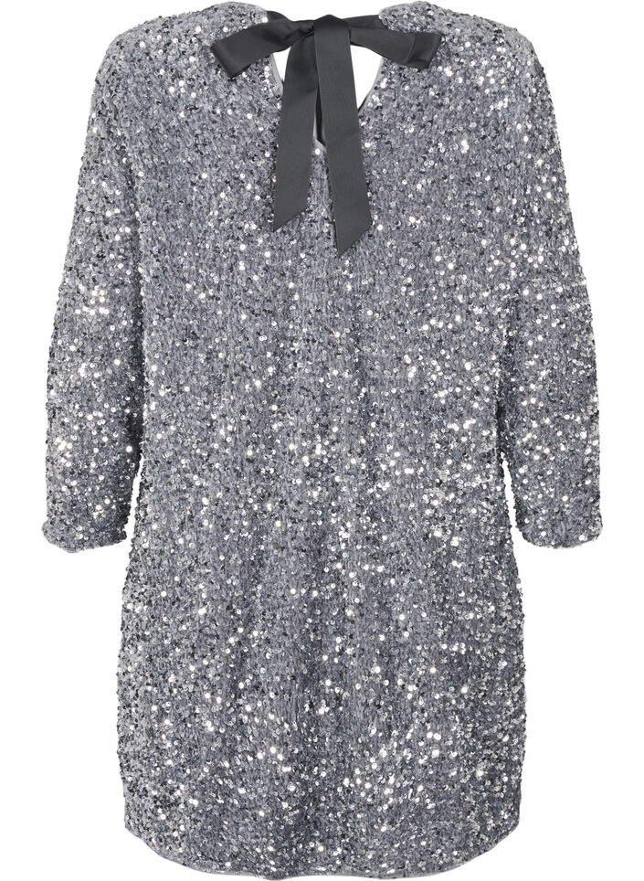 Sequin dress with bow detail, Silver, Packshot image number 1