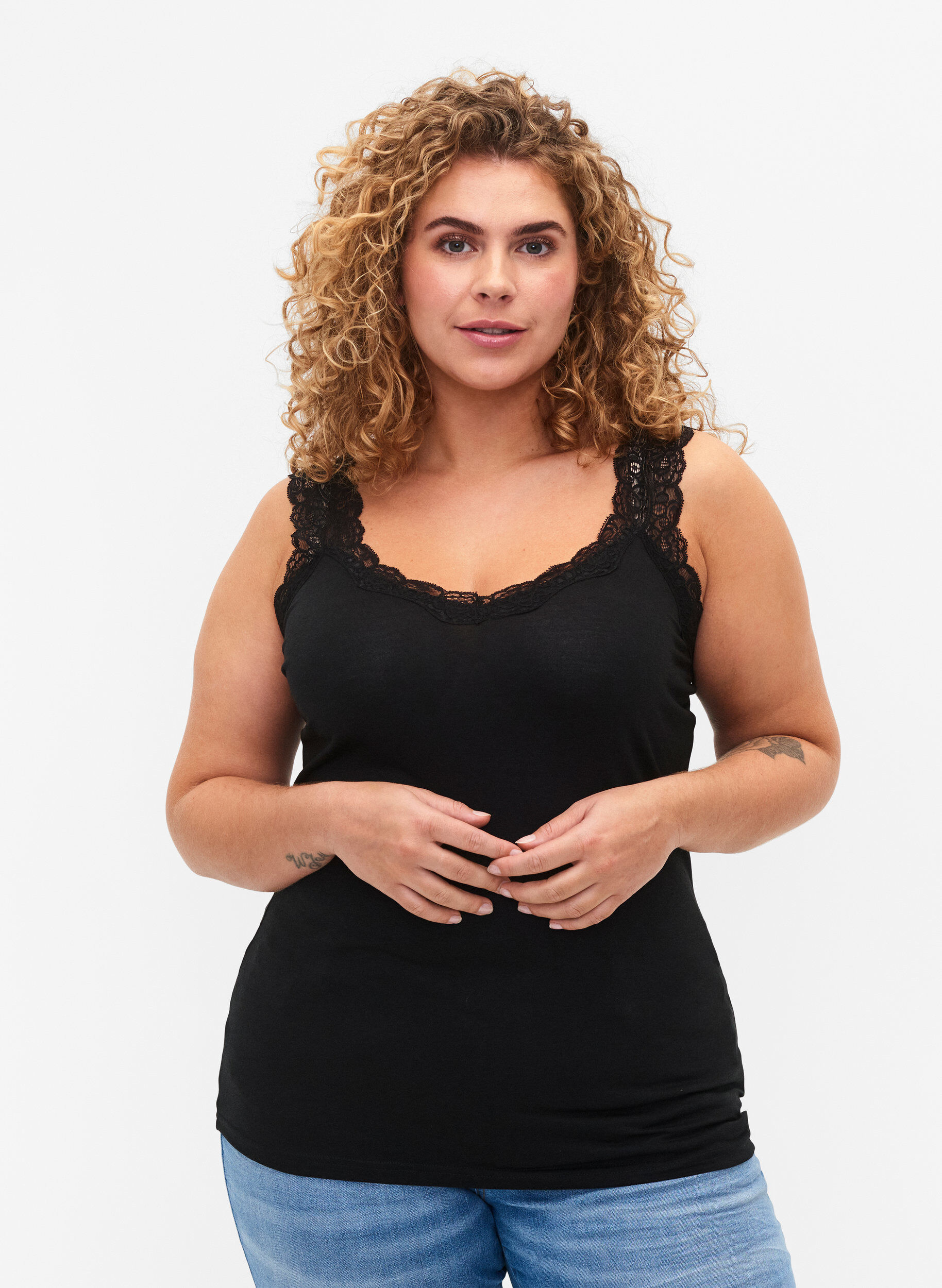 Zizzifashion 2-pack top with lace, Black / Black, Model image number 0