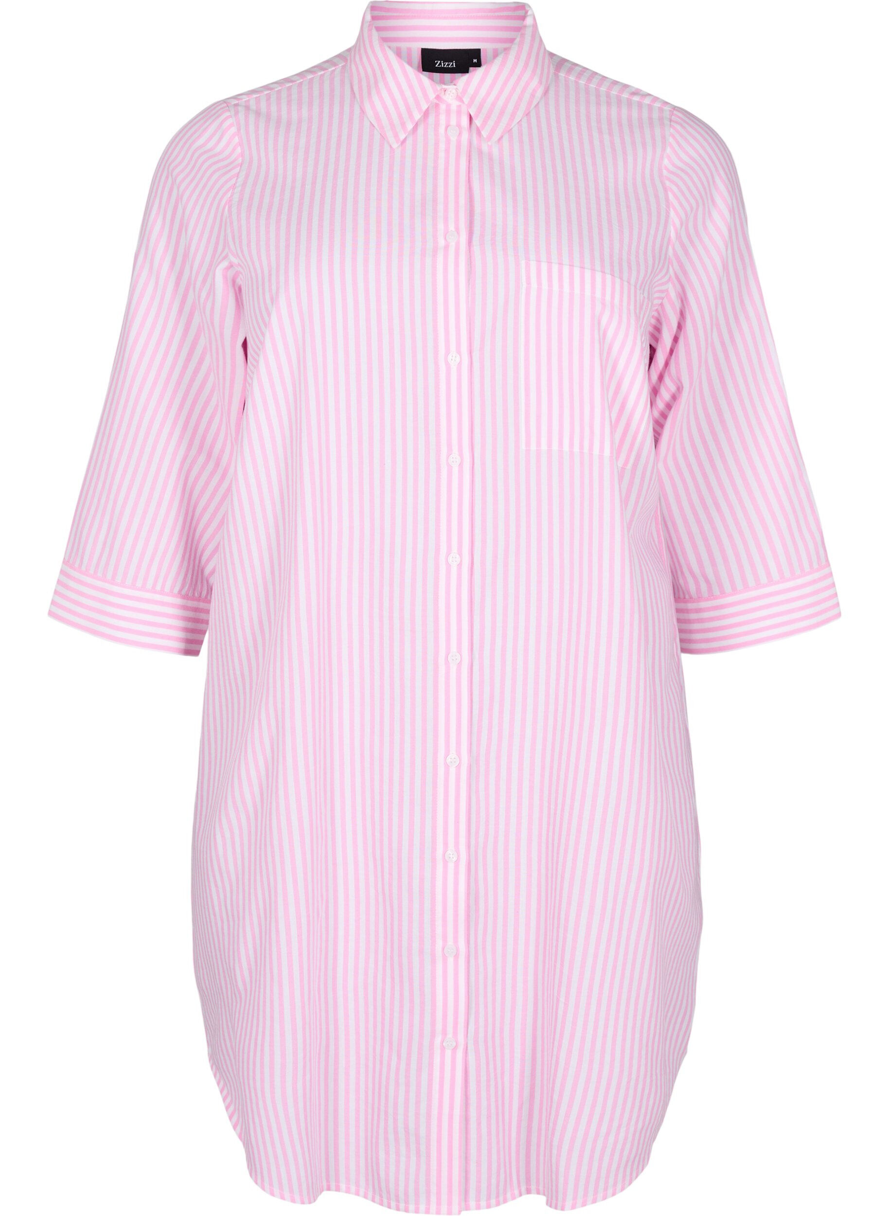 Zizzifashion Long striped shirt with 3/4 sleeves, Pink, Packshot image number 0