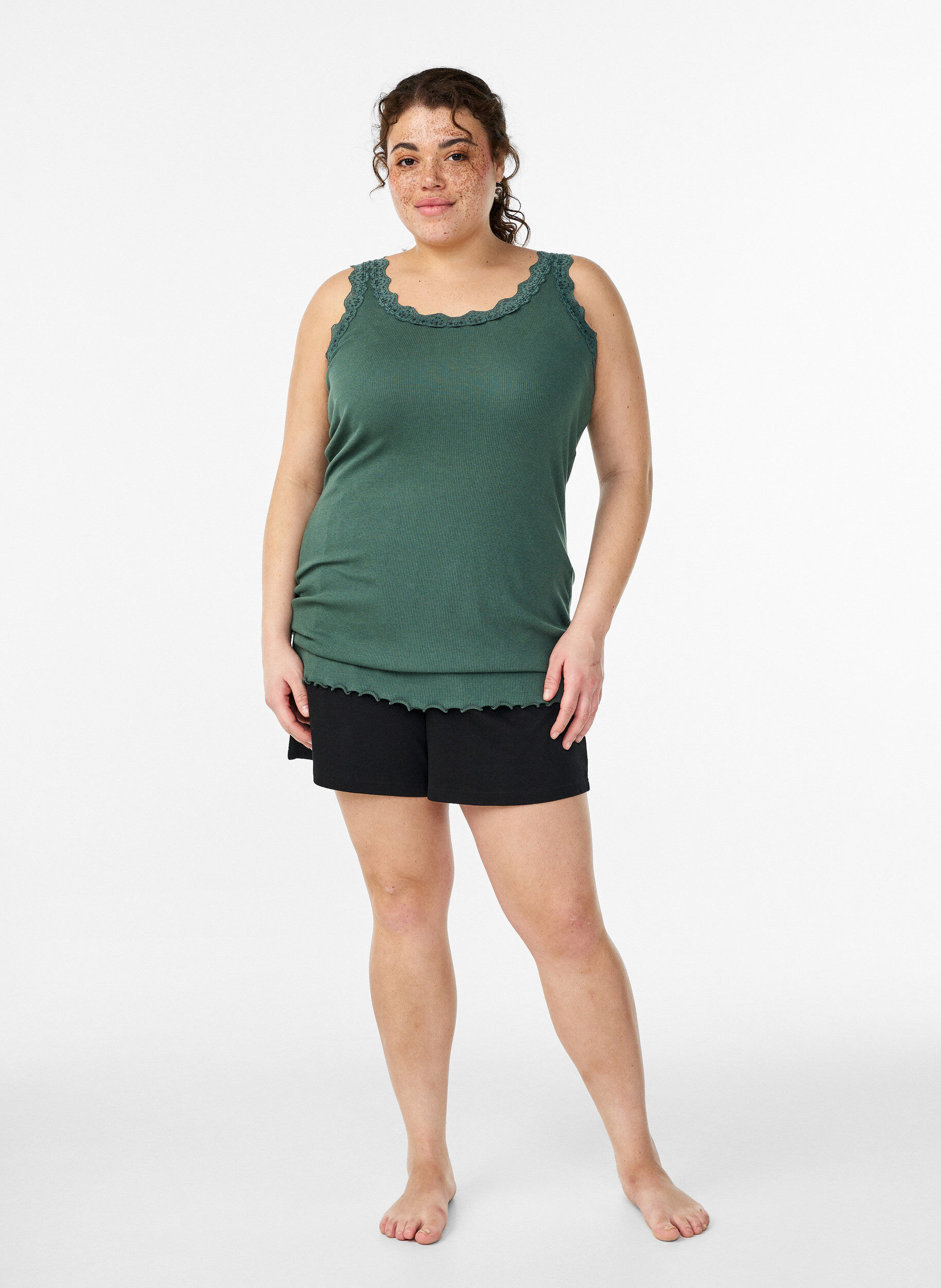 ZizzifashionTop with lace trim, Green, Model image number 1