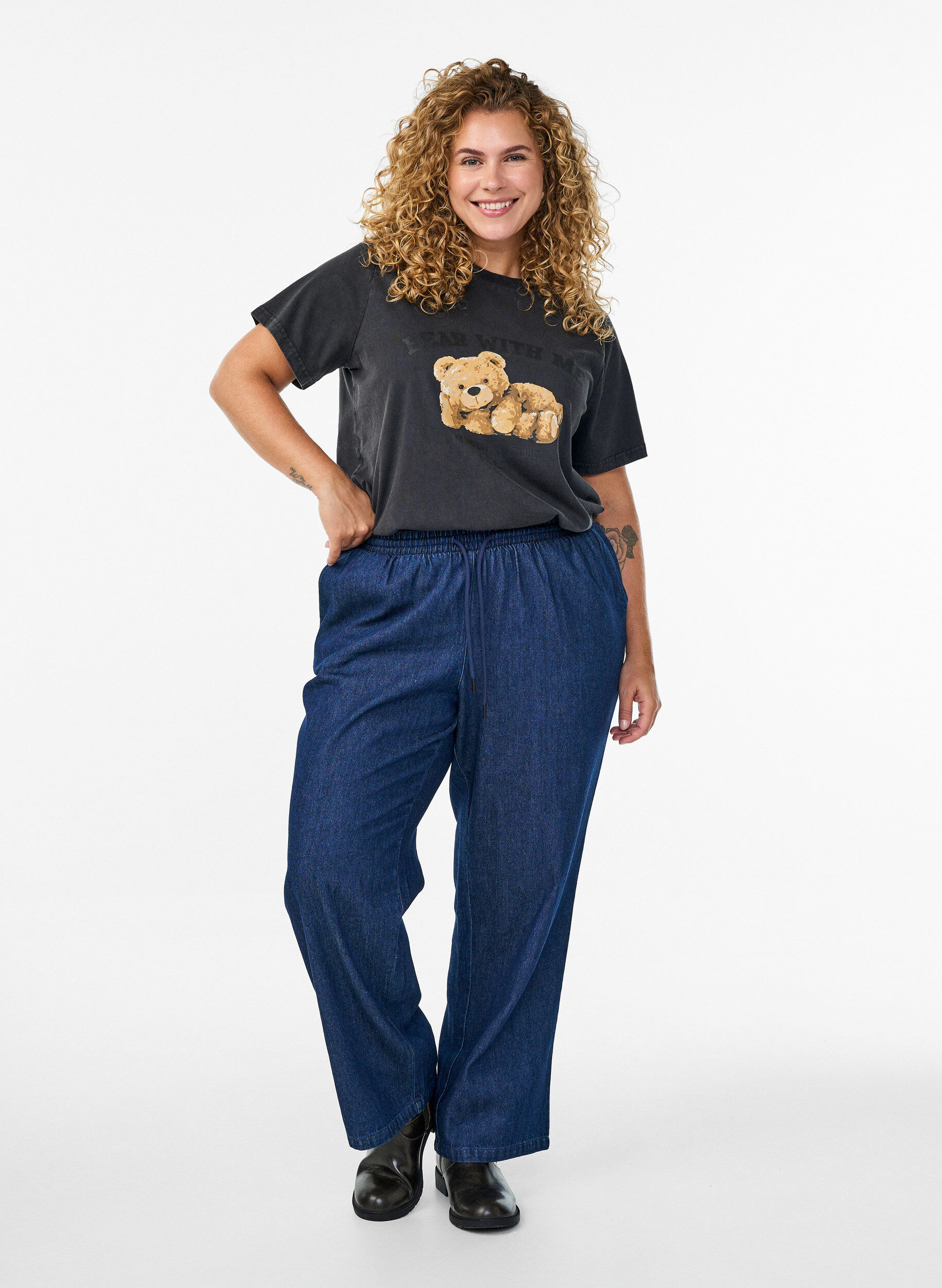 Zizzifashion T-shirt with teddy bear print and washed look, Grey, Model image number 1