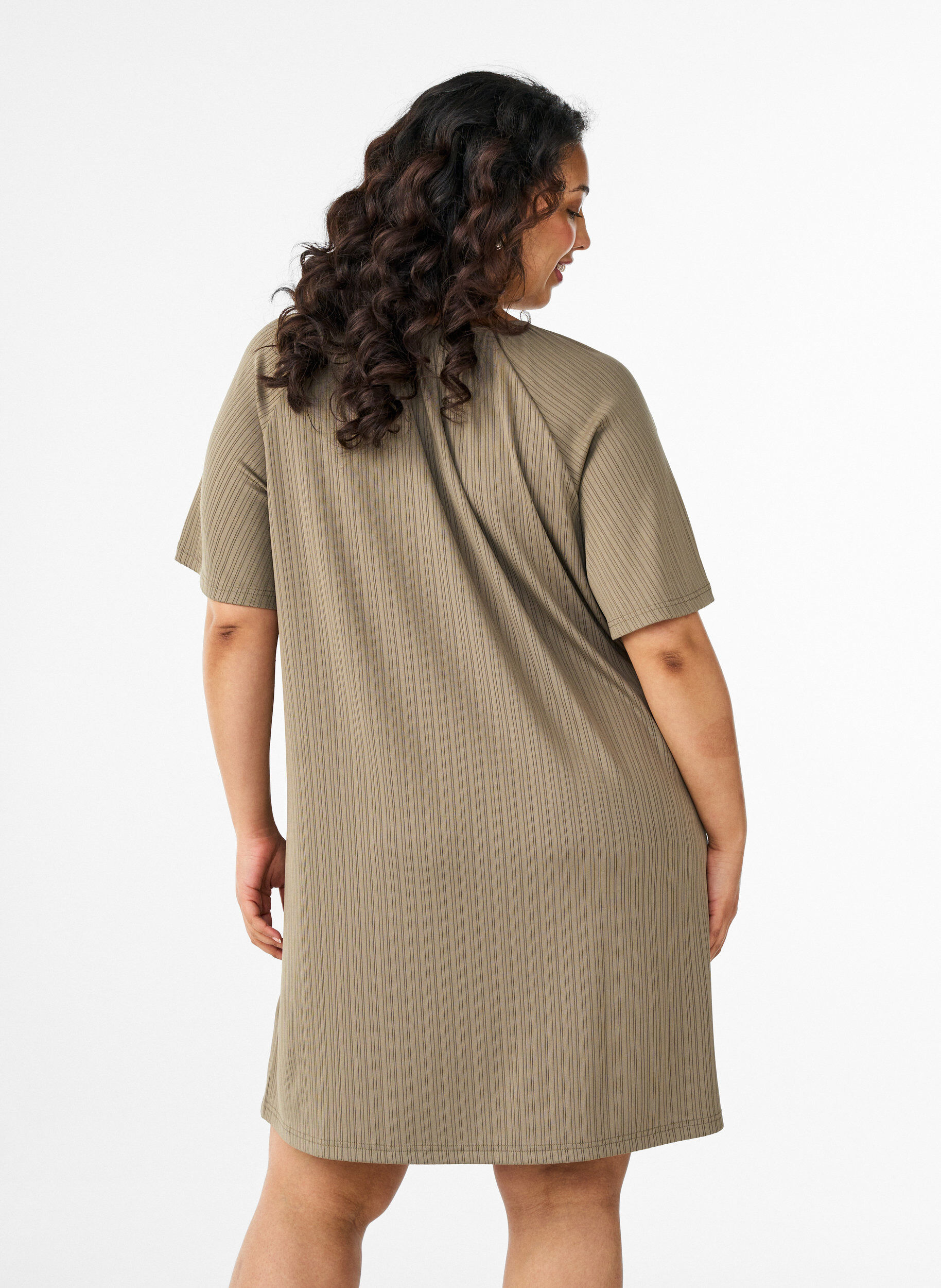 Zizzifashion Jersey tunic with textured stripes, Brown, Model image number 2