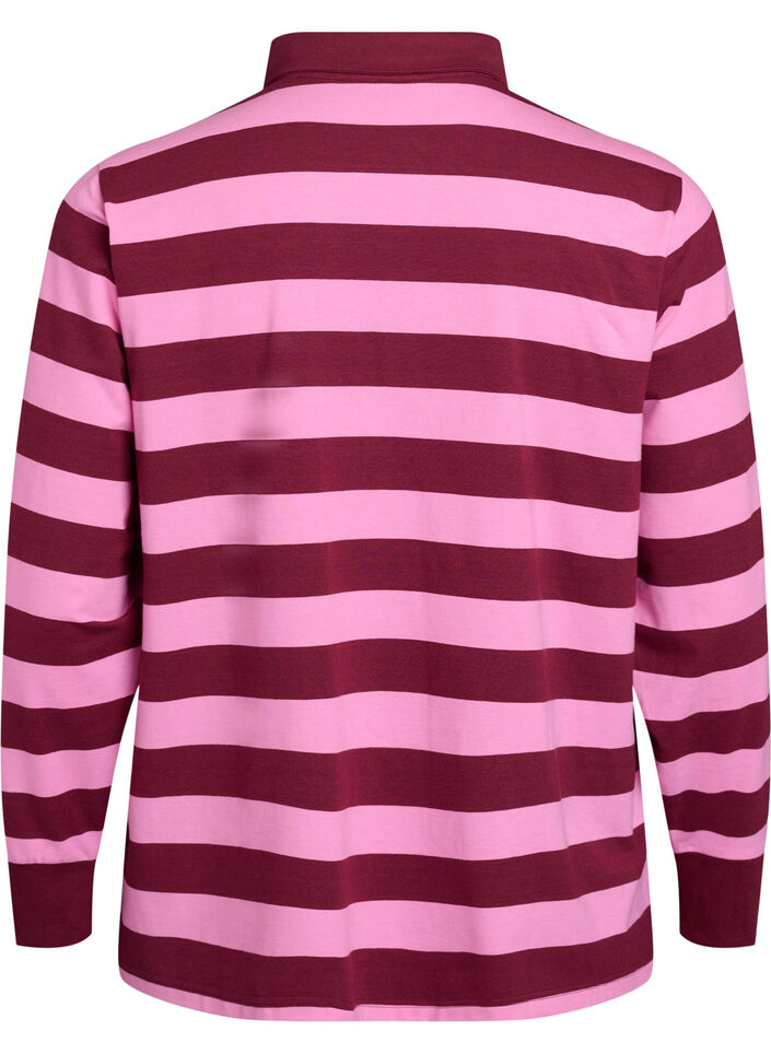 Long-sleeved polo shirt with stripes, Dark Bordeaux, Packshot image number 1