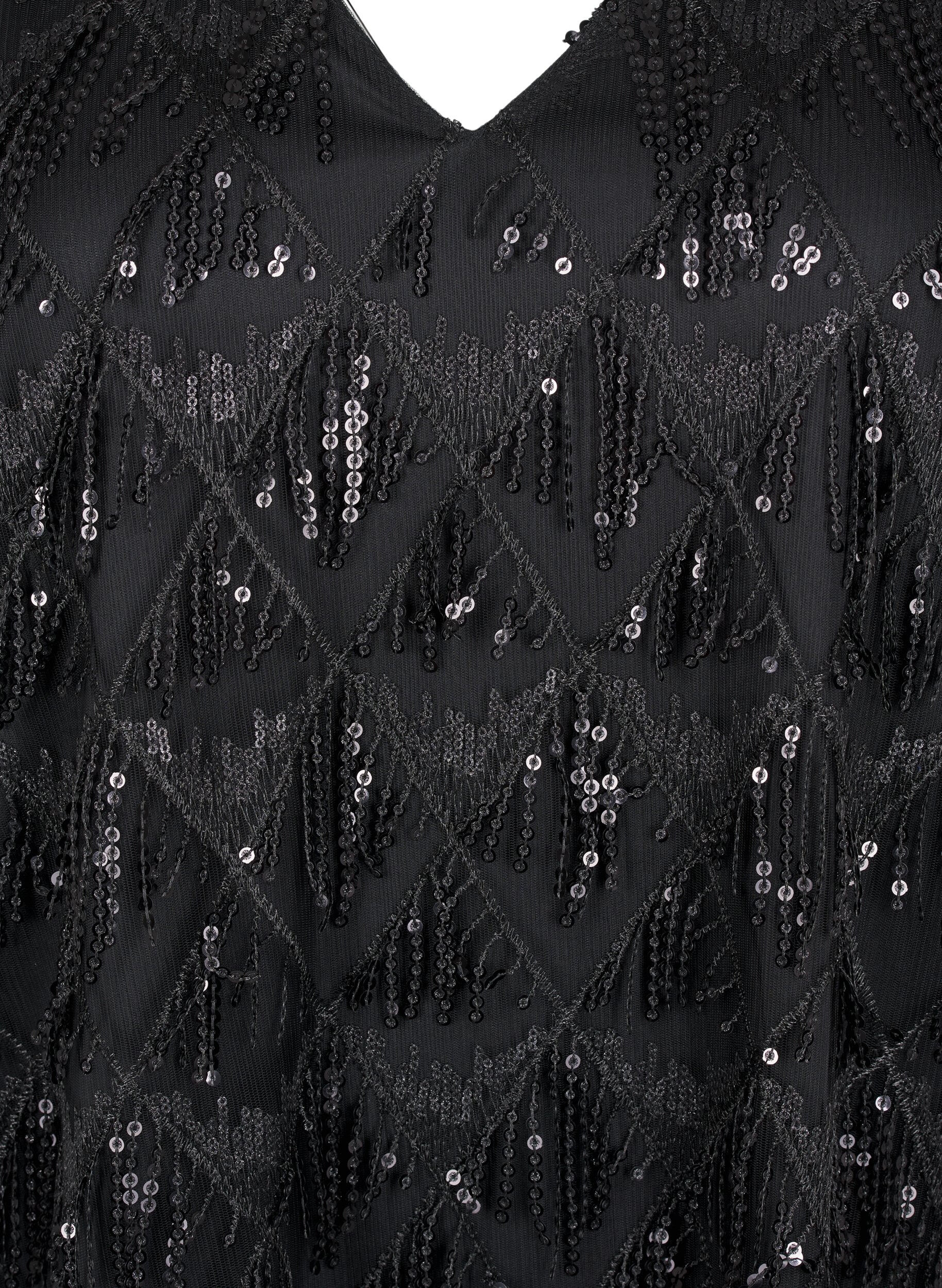 Zizzifashion Party blouse with sequin fringes and 3/4 sleeves, Black, Packshot image number 2