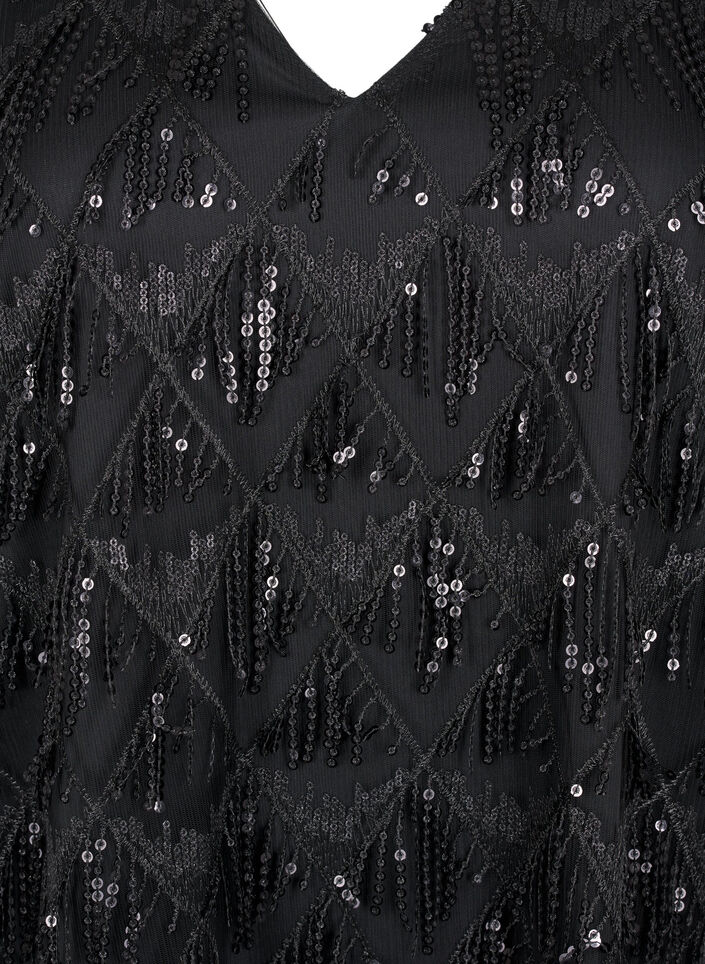 Party blouse with sequin fringes and 3/4 sleeves, Black, Packshot image number 2