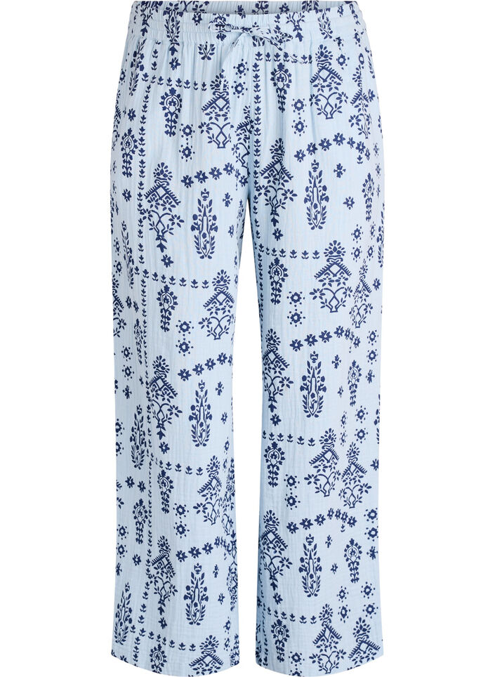 Loose trousers in cotton muslin with polka dots, Light Blue, Packshot image number 0