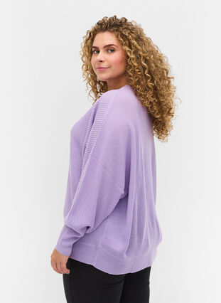 Knitted blouse with long sleeves and ribbed trim, Purple Rose, Model image number 1