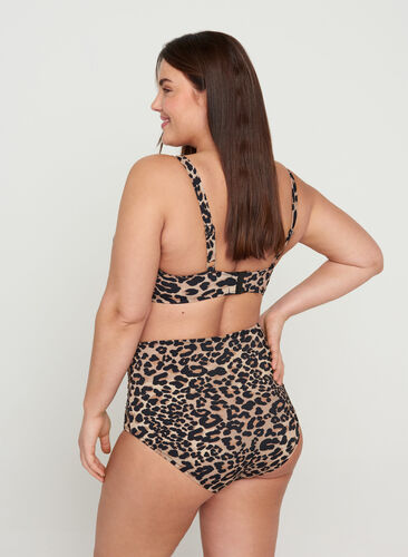 High-waisted bikini bottoms with floral print, Leopard Print, Model image number 1