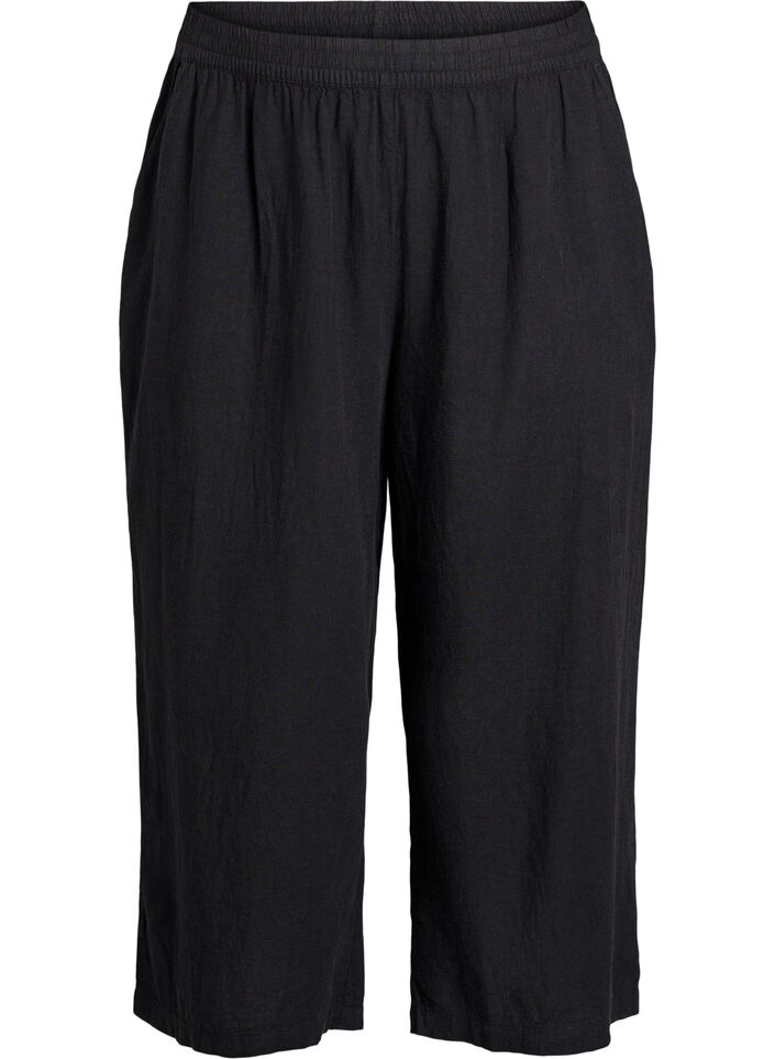 Cropped trousers in linen and viscose, Black, Packshot image number 0