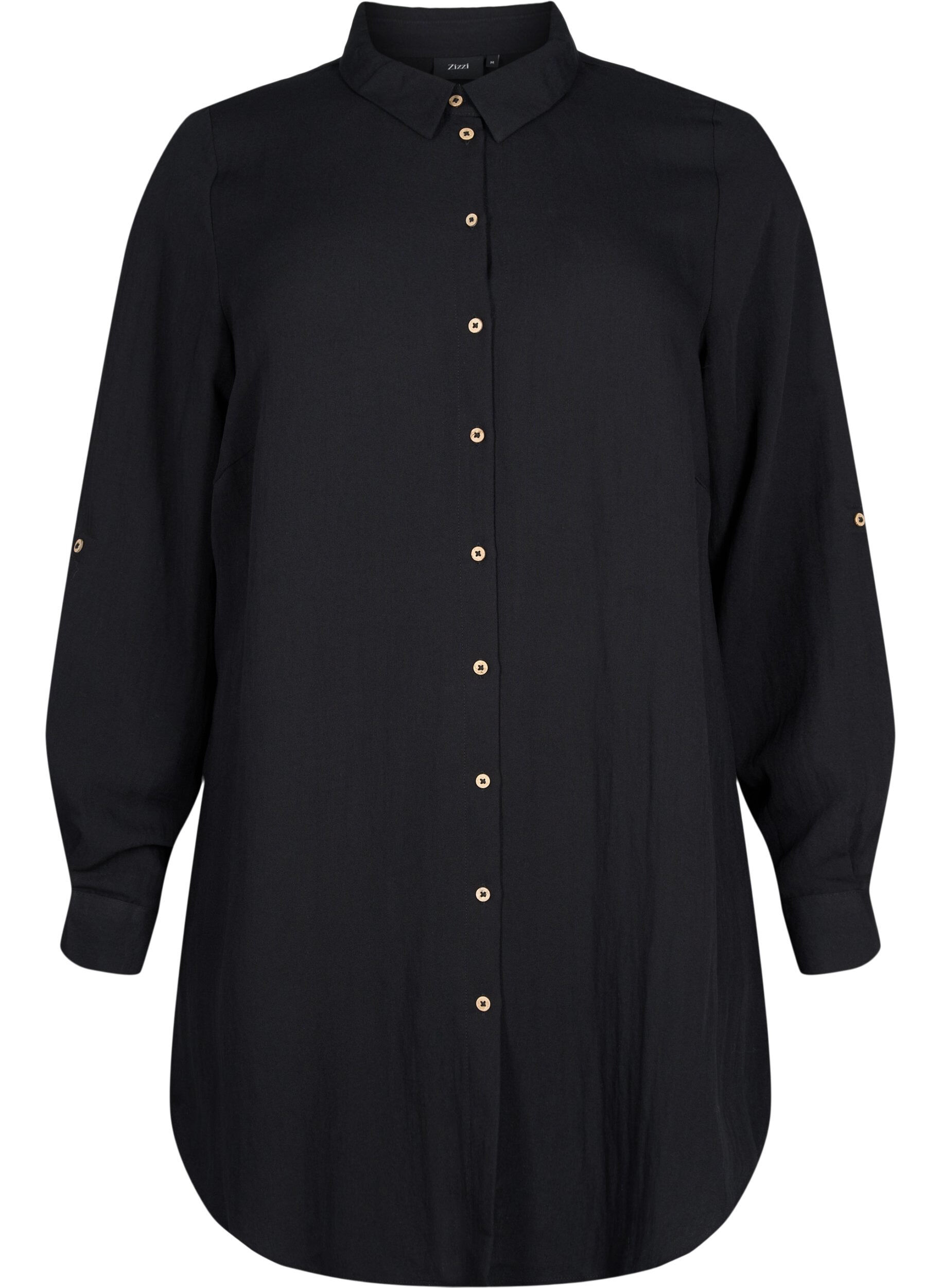 Zizzifashion Long plain viscose shirt, Black, Packshot image number 0