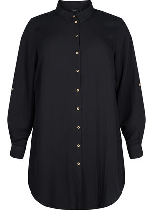 Long plain viscose shirt, Black, Packshot image number 0