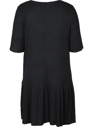 Ribbed dress with 1/2 length sleeves, Black, Packshot image number 1
