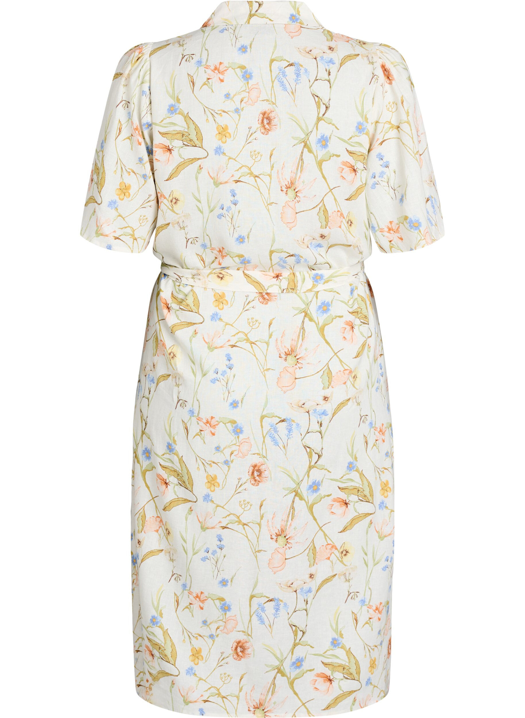 Zizzifashion Shirt dress in linen and viscose with a tie belt, Vanilla, Packshot image number 1