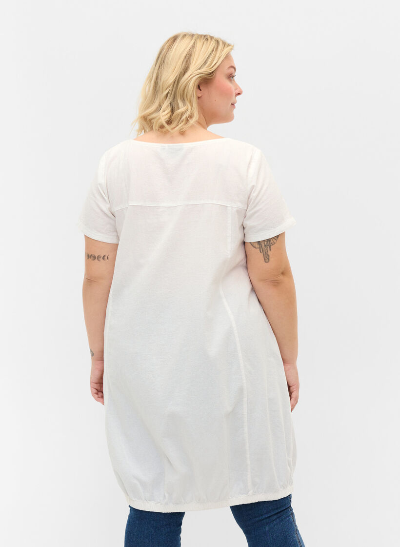 Short-sleeved cotton dress, White, Model image number 2