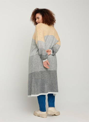 Long knitted cardigan with stripes, Grey Comb as sample, Model image number 0