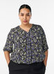 Viscose blouse with print and button fastening, Black, Model image number 0