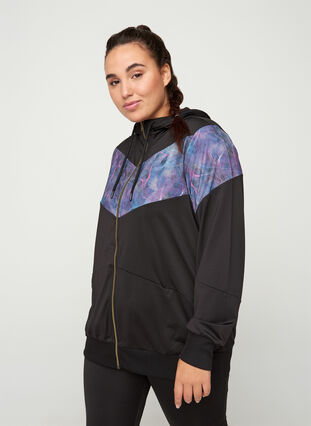 Sports cardigan with print details, Black Comb, Model image number 0