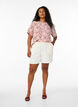 Short-sleeved blouse with round neck, Rose, Model image number 1