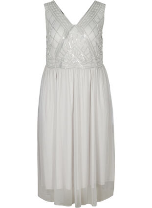 Midi dress with sequins and v-neck, LIGHT GREY, Packshot image number 0