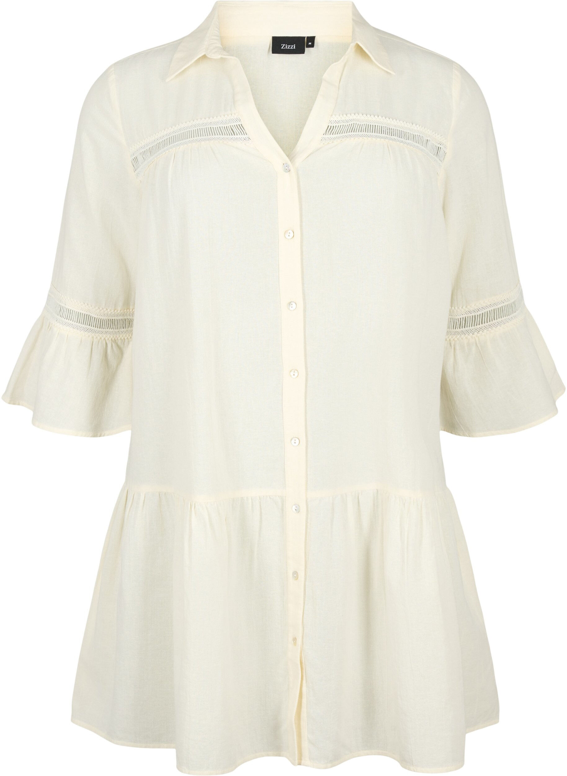 Zizzifashion Organic cotton tunic with feminine details, Antique White, Packshot image number 0