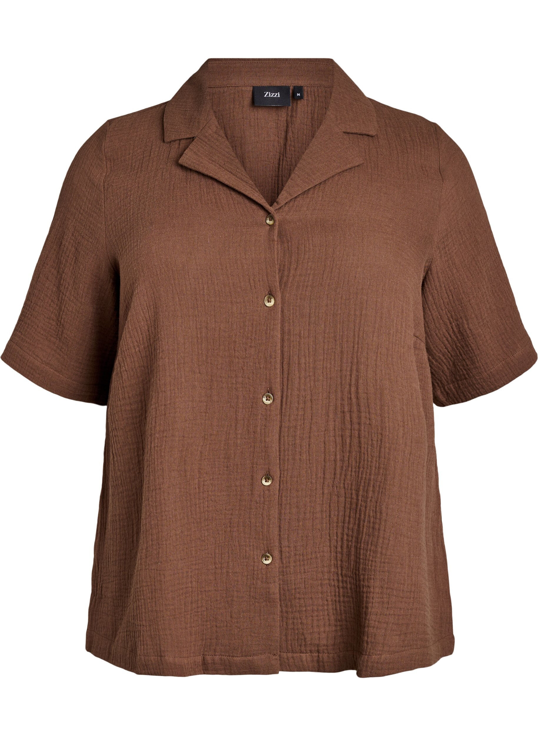 Zizzifashion Short-sleeved shirt in cotton muslin, Brown, Packshot image number 0