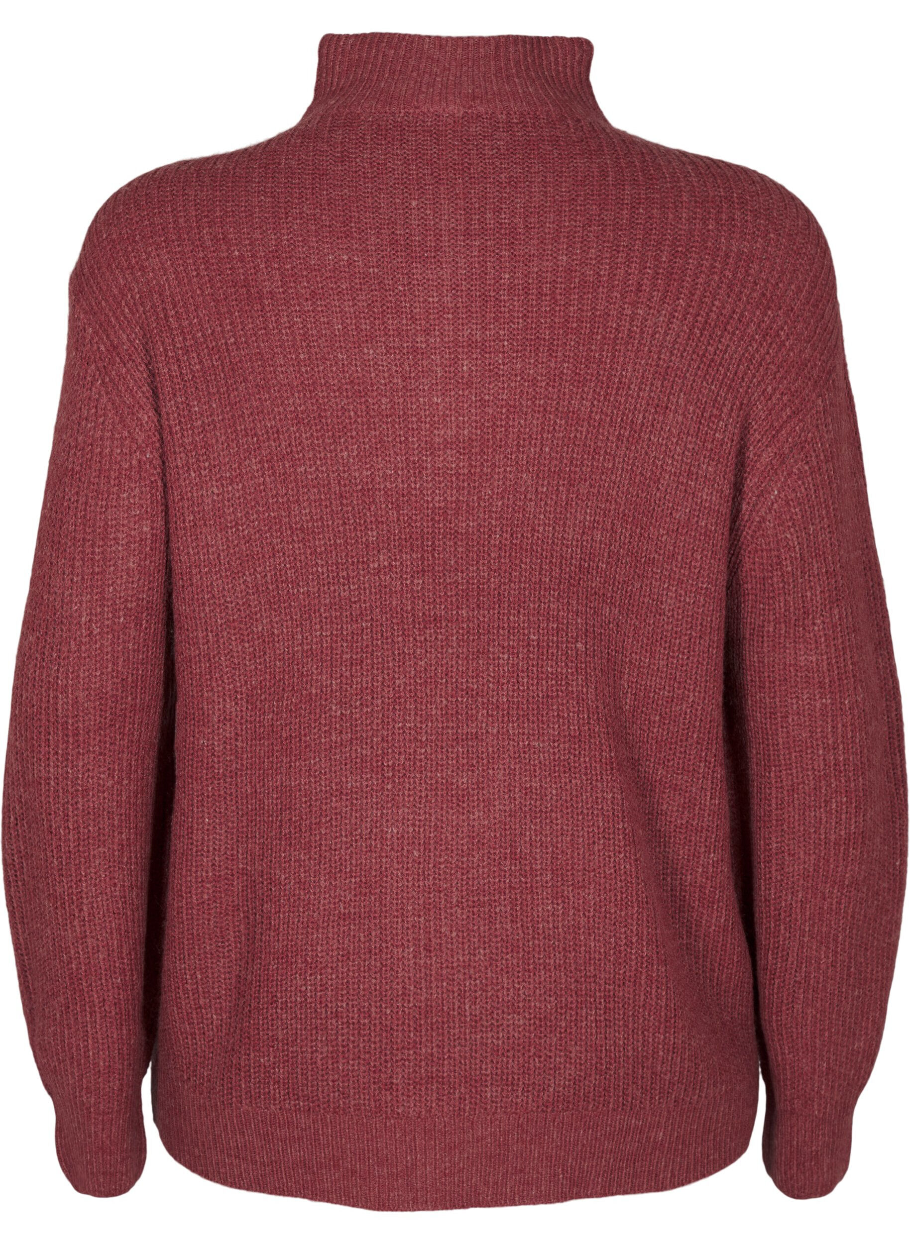 ZizzifashionKnitted sweater with high neck and zipper, Red, Packshot image number 1